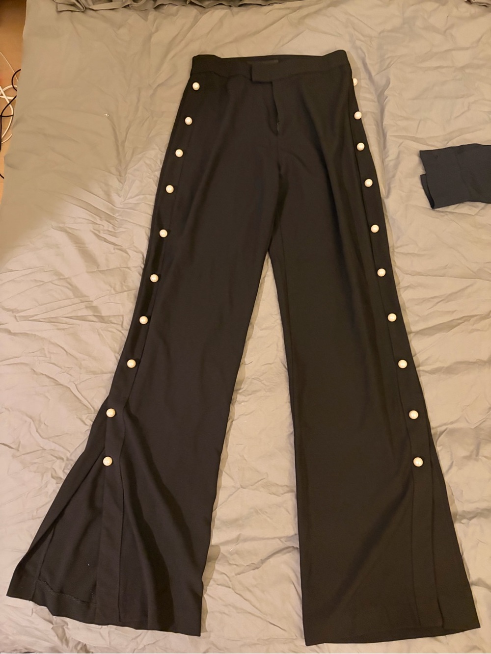 DO+BE Black Wide-Leg Pants with Pearl Snap Trim
